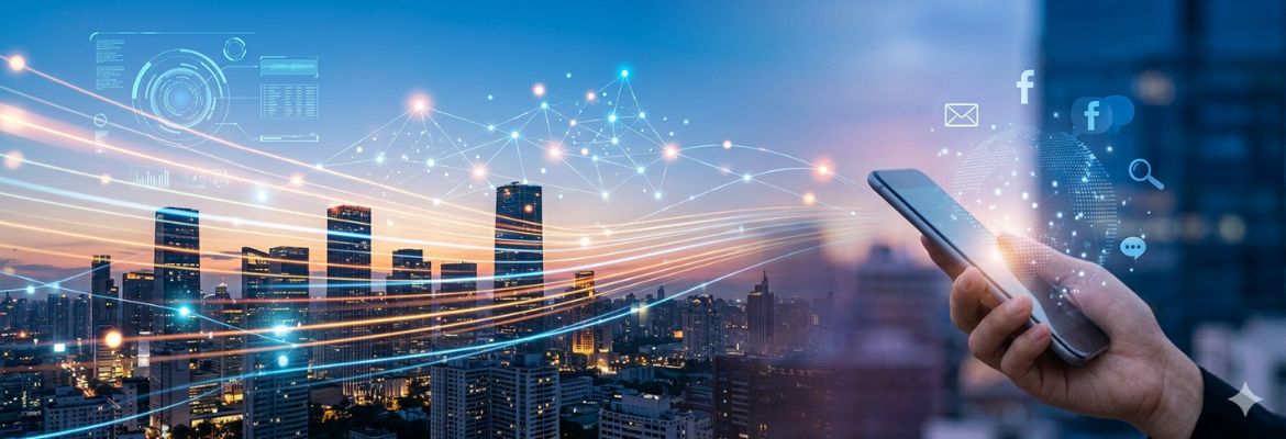 Cidade conectada com um smartphone