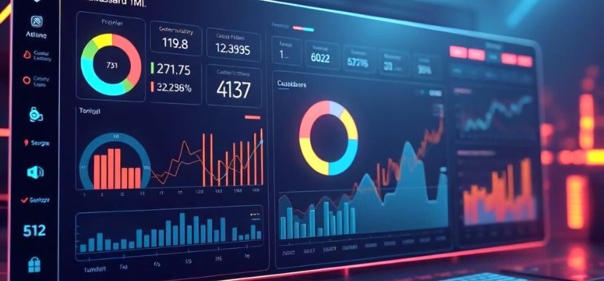 Indicadores de performance e métricas de marketing digital em dashboard analítico