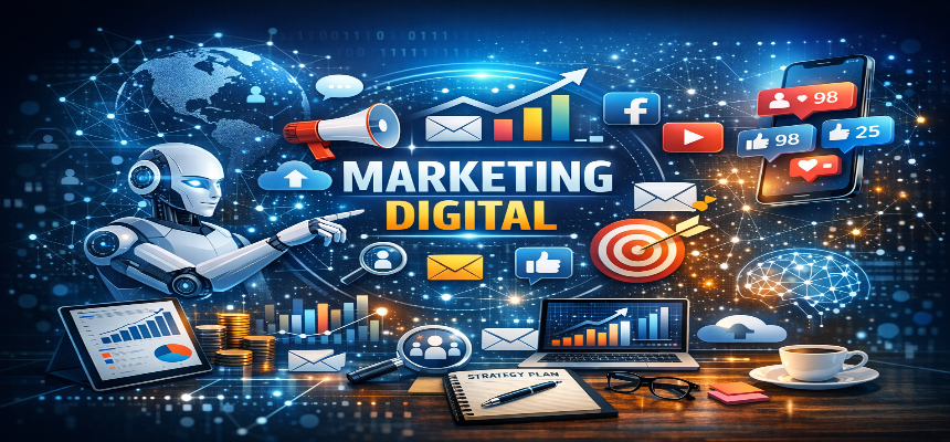 Imagem futurística sobre Marketing Digital